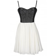 Black and White Shine Studded Chiffon Designer Dress